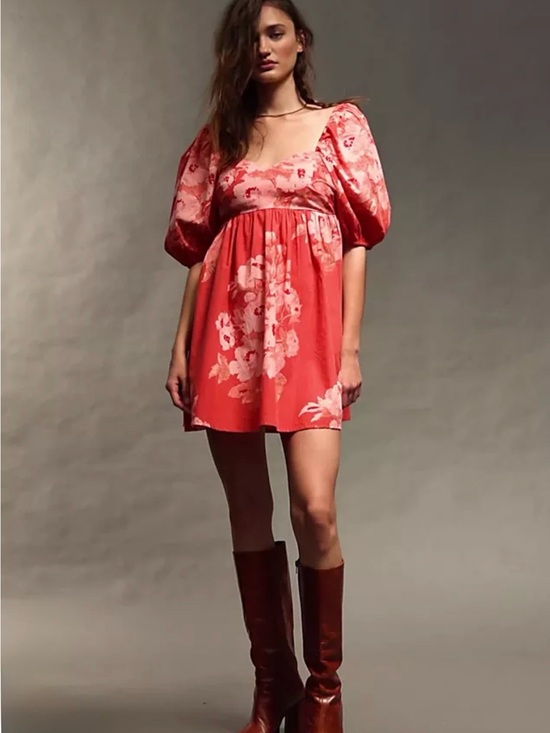 Free People Dresses & Skirts - Free People x Revolve Peony Femme Combo Babydoll Mini Dress Floral Puff Sleeve